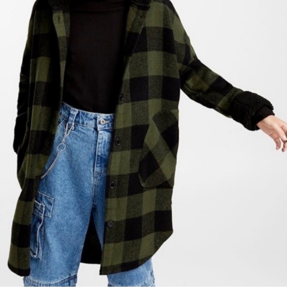 Plaid Green and Black Coat